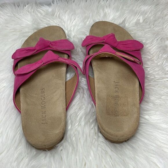 Jack Rogers Hot Pink Tie Suede Strap Slides Sz 9 - Picture 4 of 7